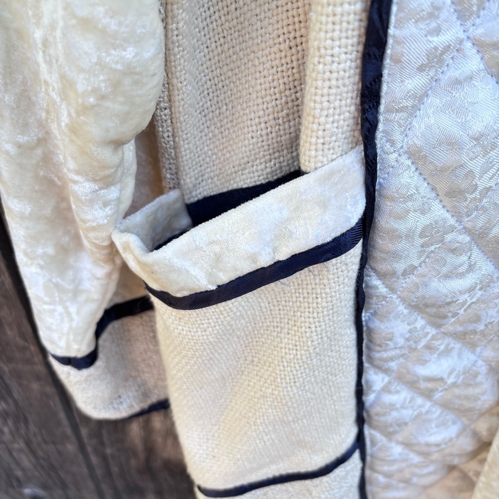 Gantos Cream & Black Open Cardigan. Weave fabric and velvet patchwork. Size M - Picture 10 of 15